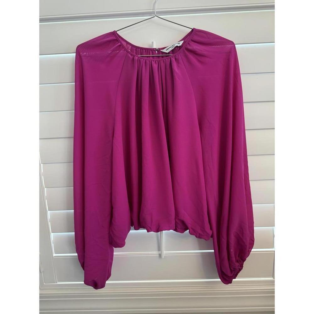 Amanda Uprichard long sleeve top with sheer sleeves and balloon hem size Large - Picture 1 of 8